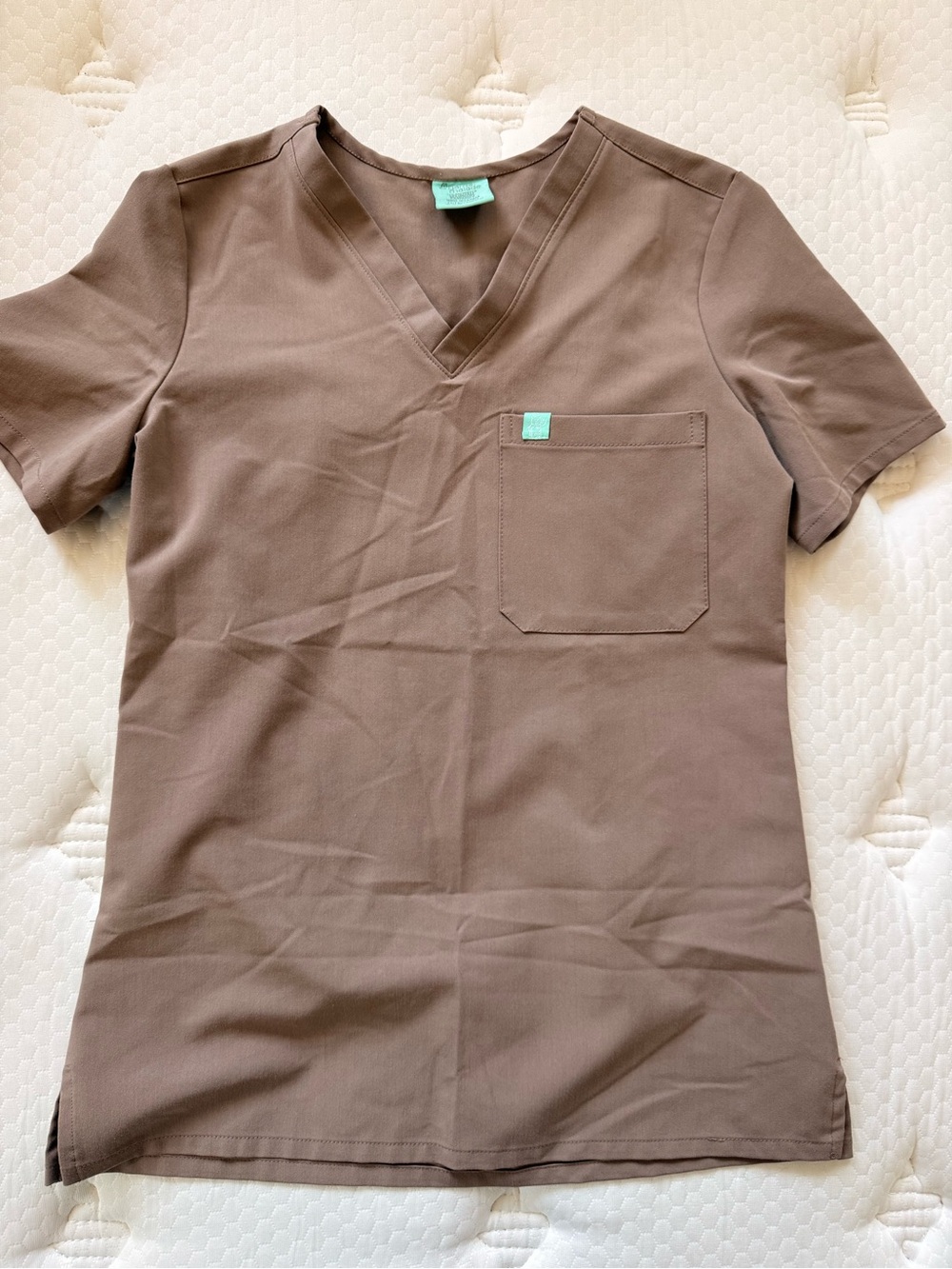 Women’s Brown Drawstring Jogger Scrub Pants with Mint Accent - Picture 2 of 10